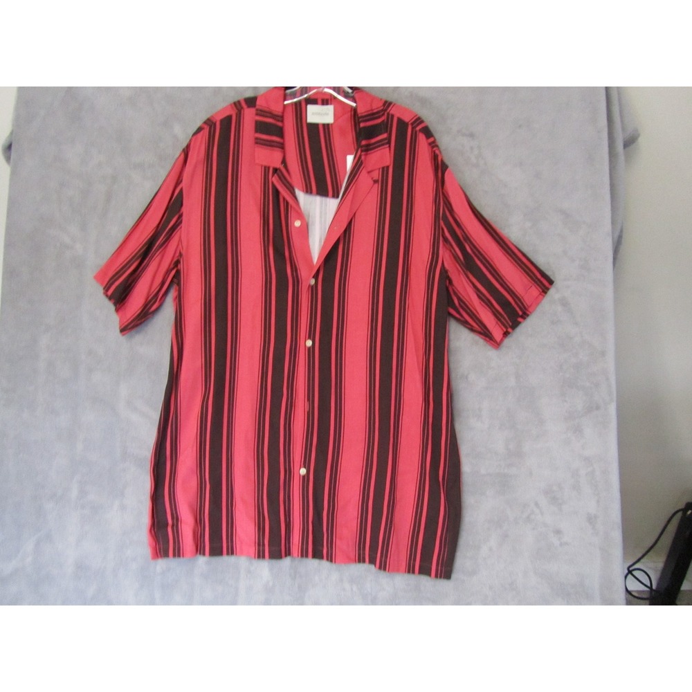 Scotch & Soda Mens Red Black Vertical Stripe Short Sleeve Button Up Shirt XXL